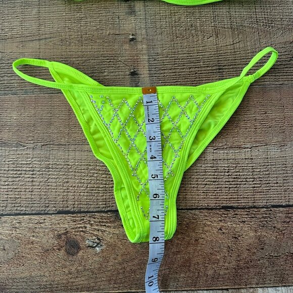 Leg Avenue women’s studded rhinestones neon cheeky tie bikini -L - Picture 3 of 9